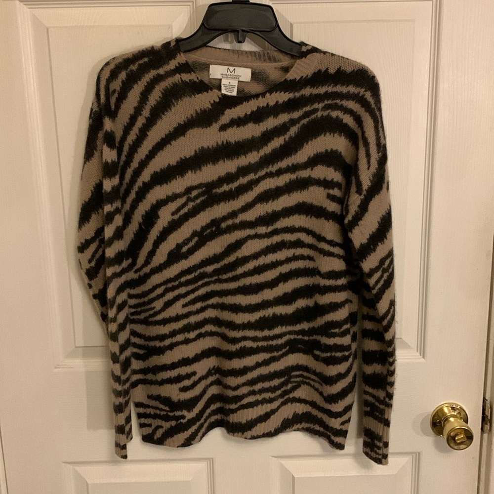 MAGASCHONI Women’s Cashmere Crew Neck Zebra Print Long Sleeve Sweater SZ Small
